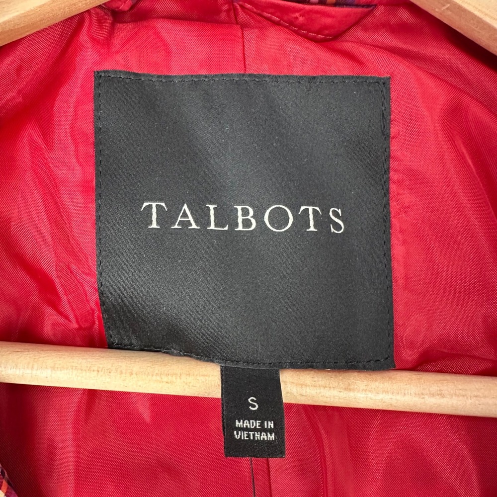Talbots Quilted Puffer Jacket Womens S Red NWT Plaid Full Zip Preppy Office - Picture 4 of 9